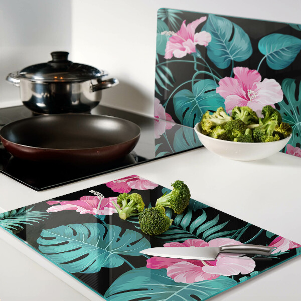 Snijplanken van glas Tropische bloemen en bladeren