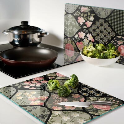 Glazen snijplanken Bloemenpatchwork met geometrische patronen