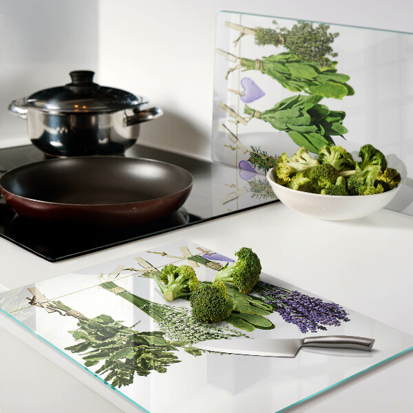 Snijplanken van glas Kruiden aan een touwtje