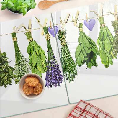 Snijplanken van glas Kruiden aan een touwtje
