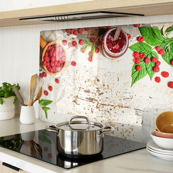 Snijplanken van glas Frambozen en bladeren