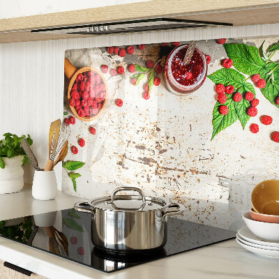 Snijplanken van glas Frambozen en bladeren