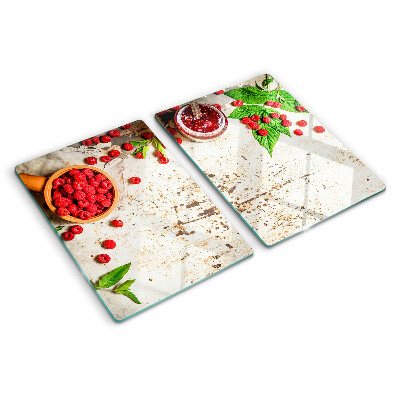 Snijplanken van glas Frambozen en bladeren