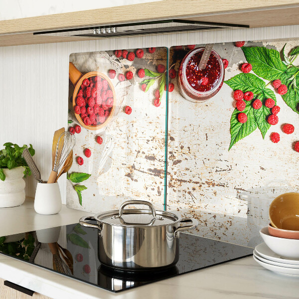 Snijplanken van glas Frambozen en bladeren