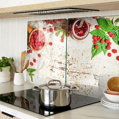 Snijplanken van glas Frambozen en bladeren