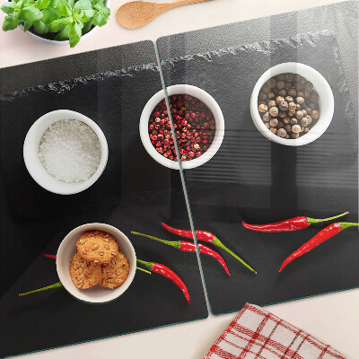 Snijplanken glas Specerijen en rode pepers