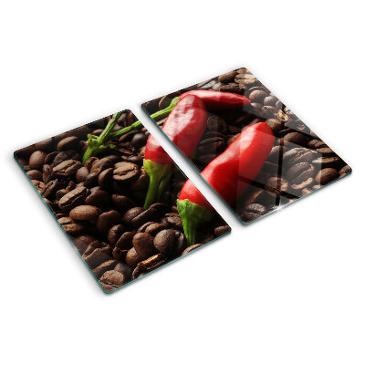 Snijplanken van glas Koffie en chilipepers