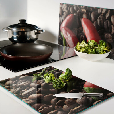 Snijplanken van glas Koffie en chilipepers