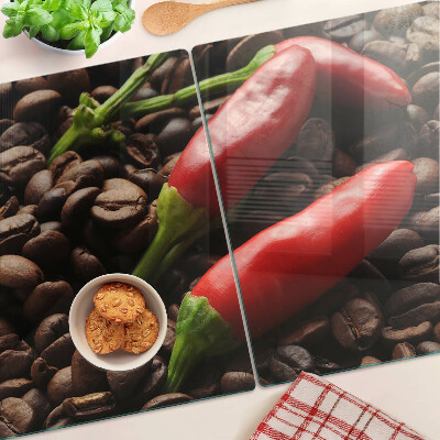 Snijplanken van glas Koffie en chilipepers