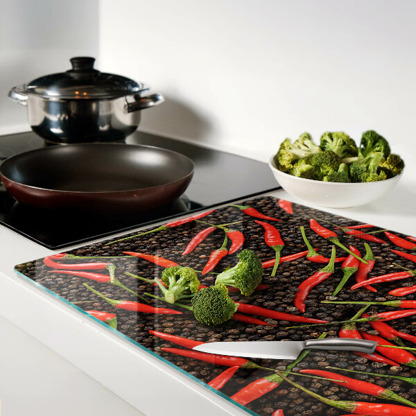 Snijplanken glas Chilipepers op zwarte peper