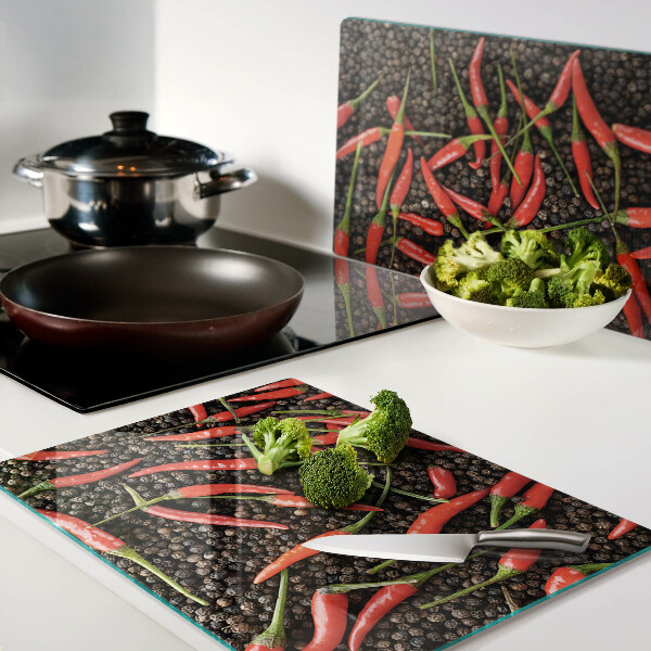 Snijplanken glas Chilipepers op zwarte peper