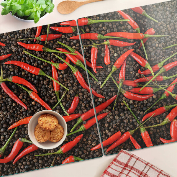 Snijplanken glas Chilipepers op zwarte peper