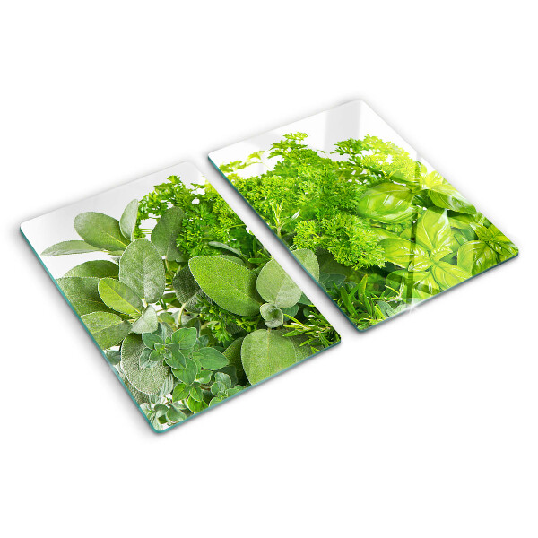 Snijplanken van glas Groene kruiden en bladeren