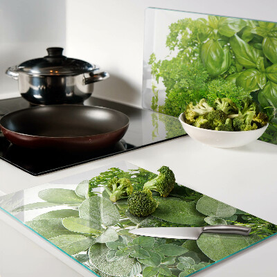 Snijplanken van glas Groene kruiden en bladeren