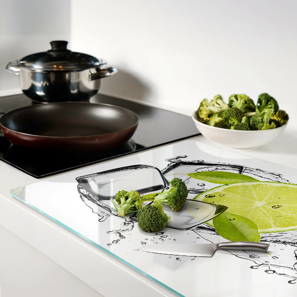 Snijplanken van glas Citroen met ijs en blaadjes