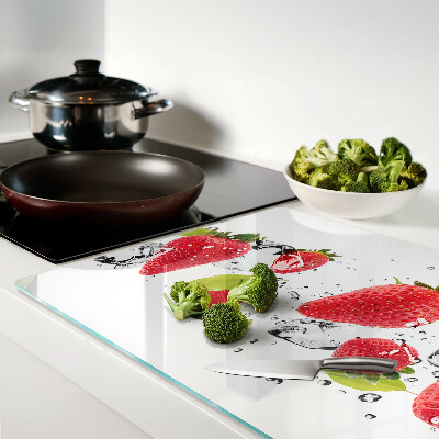 Snijplanken van glas Aardbeien met ijs