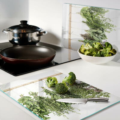 Glazen snijplanken Gedroogde kruiden aan een touwtje