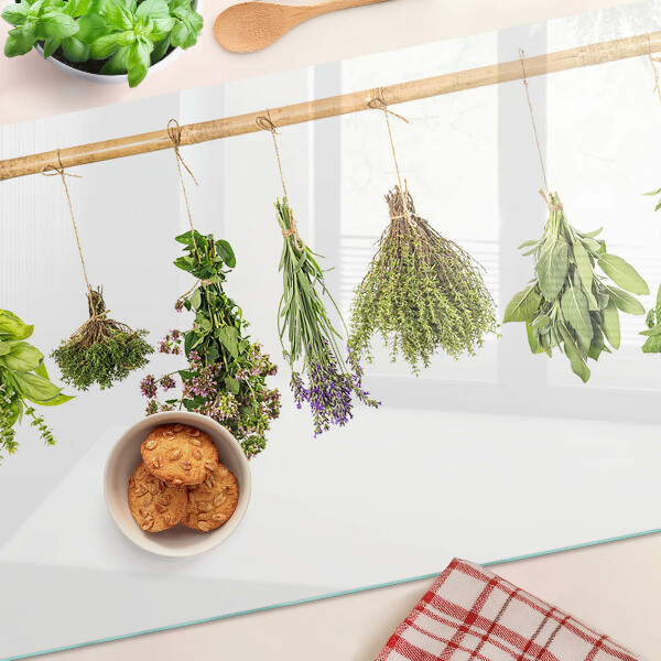 Snijplanken glas Kruiden gedroogd aan een touwtje