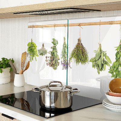 Snijplanken glas Kruiden gedroogd aan een touwtje