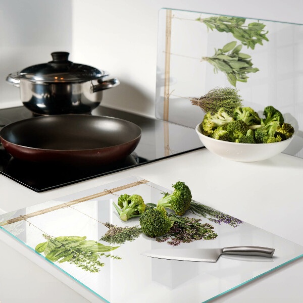 Snijplanken glas Kruiden gedroogd aan een touwtje