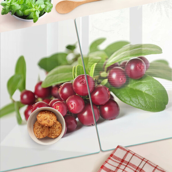 Glazen snijplanken Cranberries met bladeren
