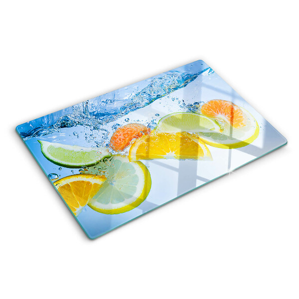 Snijplanken van glas Citrusvruchten in water