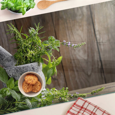 Snijplanken van glas Kruiden in een pot