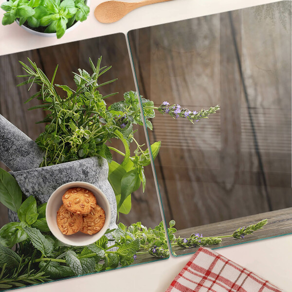 Snijplanken van glas Kruiden in een pot