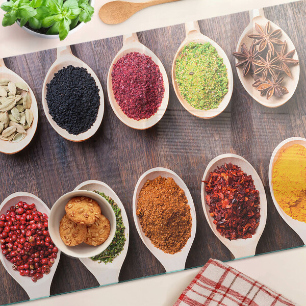 Glazen snijplanken Specerijen in lepels