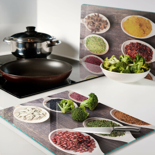 Glazen snijplanken Specerijen in lepels