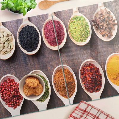 Glazen snijplanken Specerijen in lepels