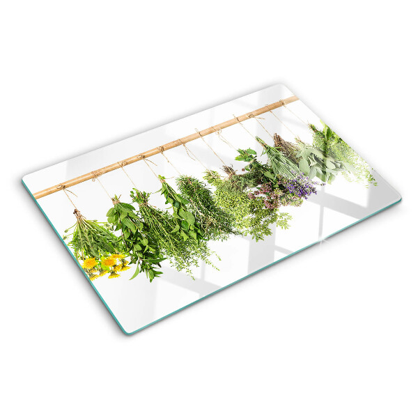 Snijplanken glas Gedroogde kruiden aan een touwtje