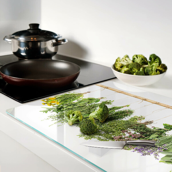 Snijplanken glas Gedroogde kruiden aan een touwtje