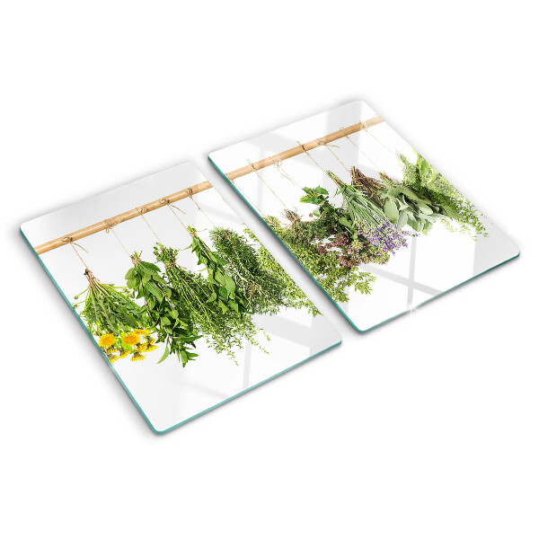 Snijplanken glas Gedroogde kruiden aan een touwtje