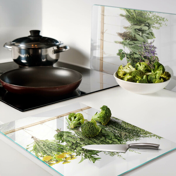 Snijplanken glas Gedroogde kruiden aan een touwtje