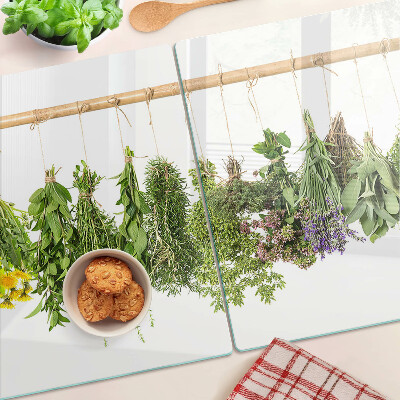 Snijplanken glas Gedroogde kruiden aan een touwtje