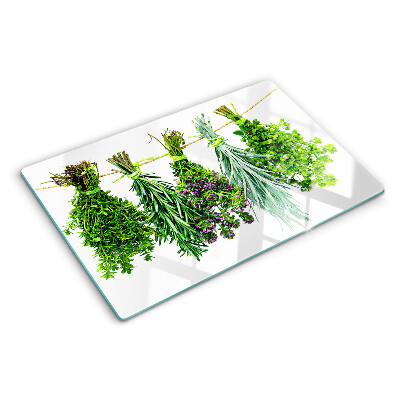 Glazen snijplanken Gedroogde kruiden aan een touwtje