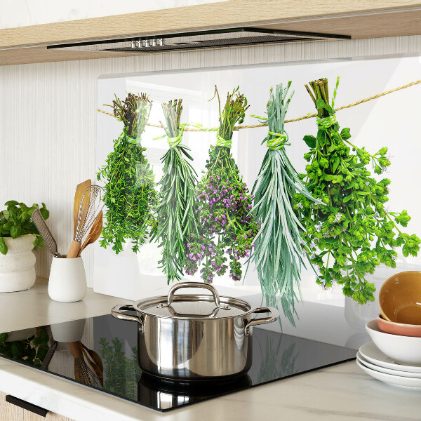 Glazen snijplanken Gedroogde kruiden aan een touwtje