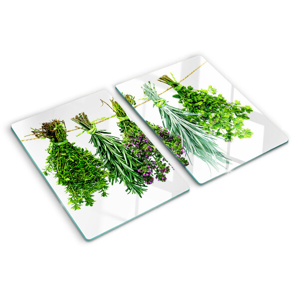 Glazen snijplanken Gedroogde kruiden aan een touwtje