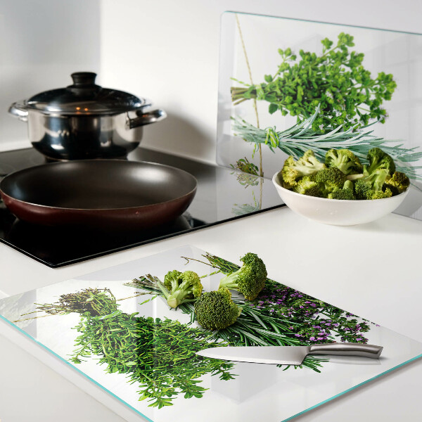 Glazen snijplanken Gedroogde kruiden aan een touwtje