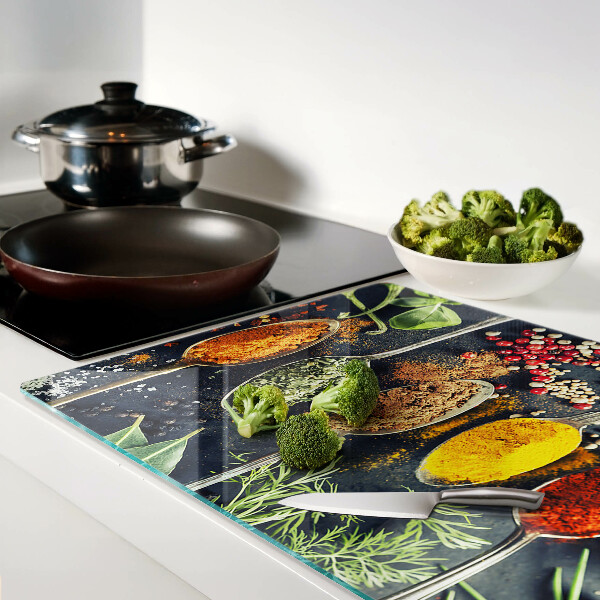 Snijplanken van glas Specerijen in lepels