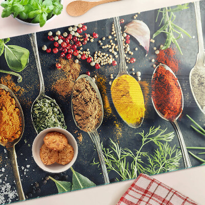 Snijplanken van glas Specerijen in lepels