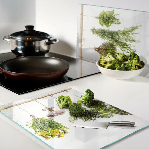 Snijplanken glas Kruiden in hangende bosjes