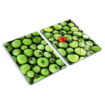 Glazen snijplanken Groene tomaten met een rood accent.