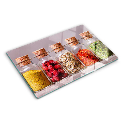 Glazen snijplanken Specerijen in glazen potten