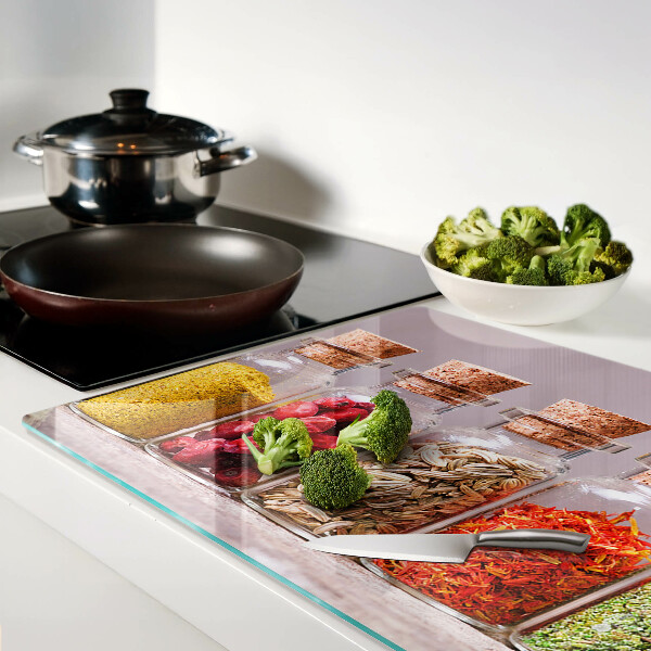 Glazen snijplanken Specerijen in glazen potten