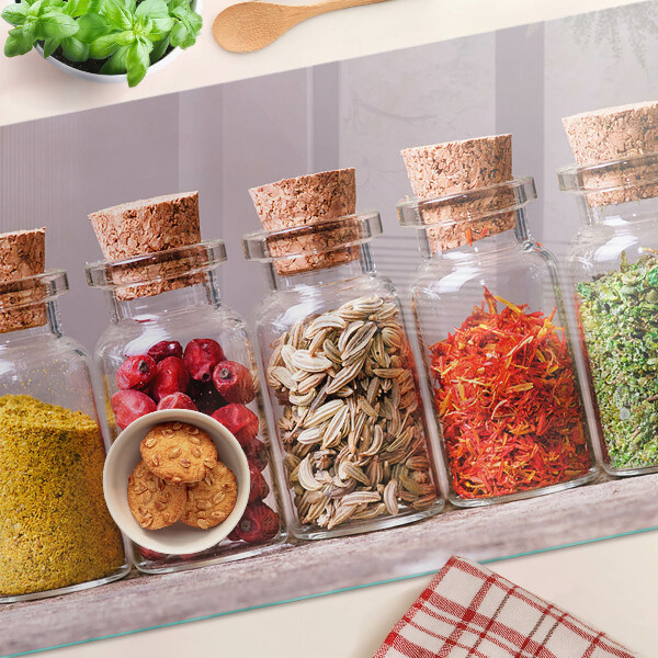 Glazen snijplanken Specerijen in glazen potten