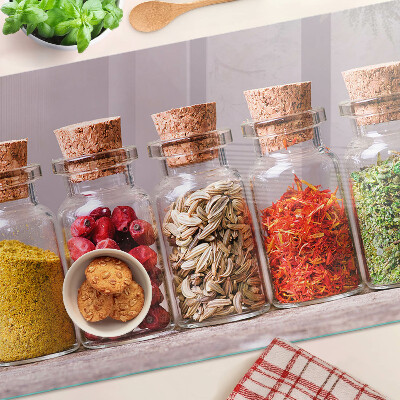 Glazen snijplanken Specerijen in glazen potten