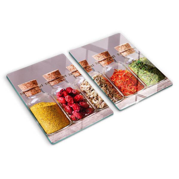 Glazen snijplanken Specerijen in glazen potten