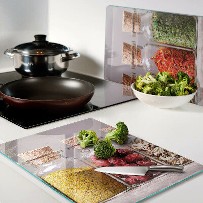 Glazen snijplanken Specerijen in glazen potten